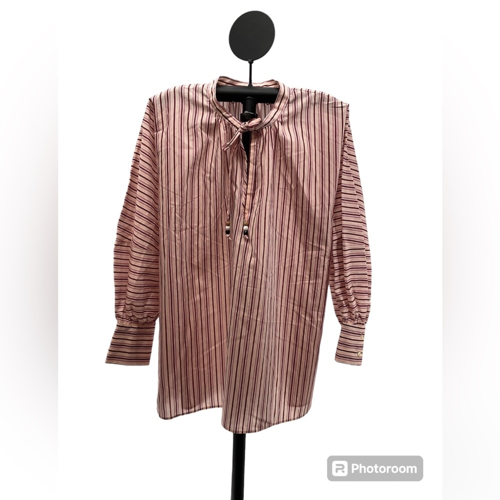 Hugo Boss Women’s Bateco Top Size 6 Red White Striped Tie Neck Long Sleeve NWT